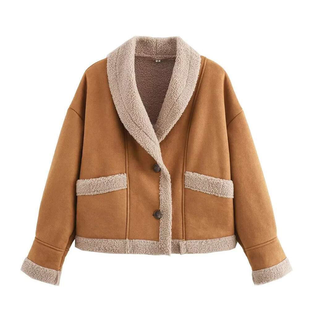 BM&MD&ZA autumn and winter women's new all-match fashion fur integrated lapel long-sleeved loose casual cotton jacket