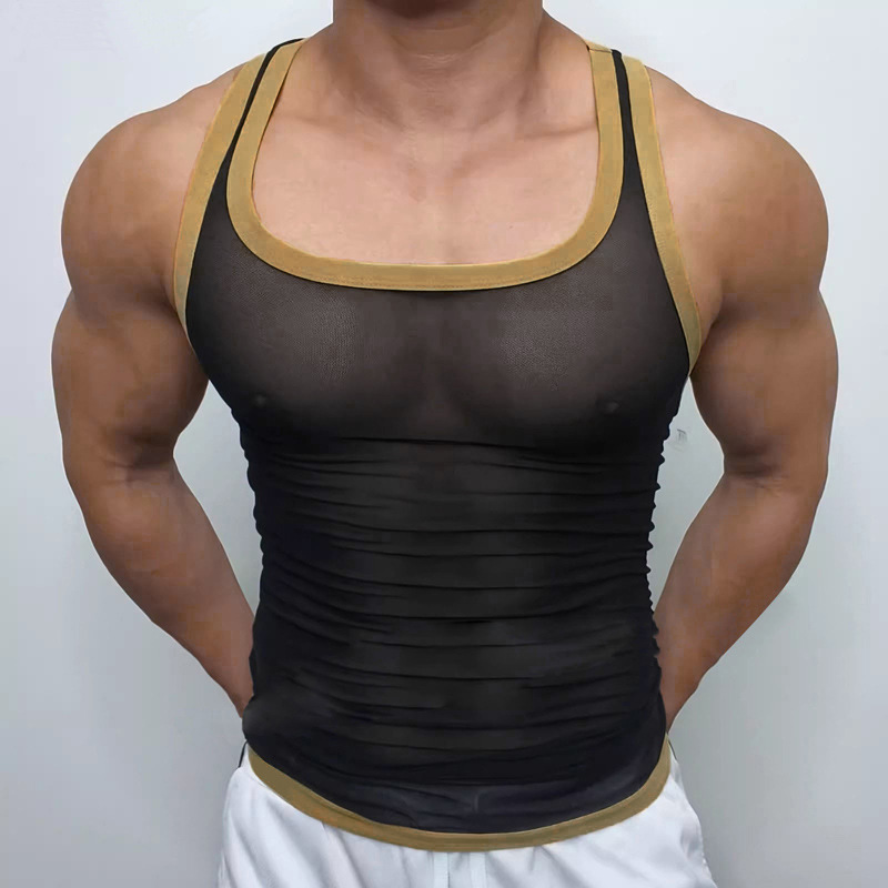 Men's T Shirts Summer men's fitness tight mesh sports vest sexy lightweight mesh transparent I-shaped vest