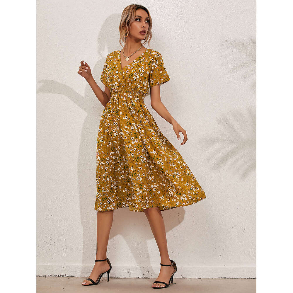 Women Clothes Dress Women S Summer Floral Print Short Sleeved Dress KQ