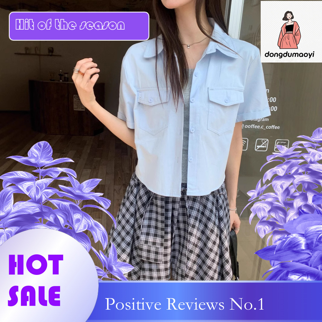 dongdumaoyi 2025 summer chic Korean version short sleeved workwear pocket POLO collar casual simple single breasted shirt top