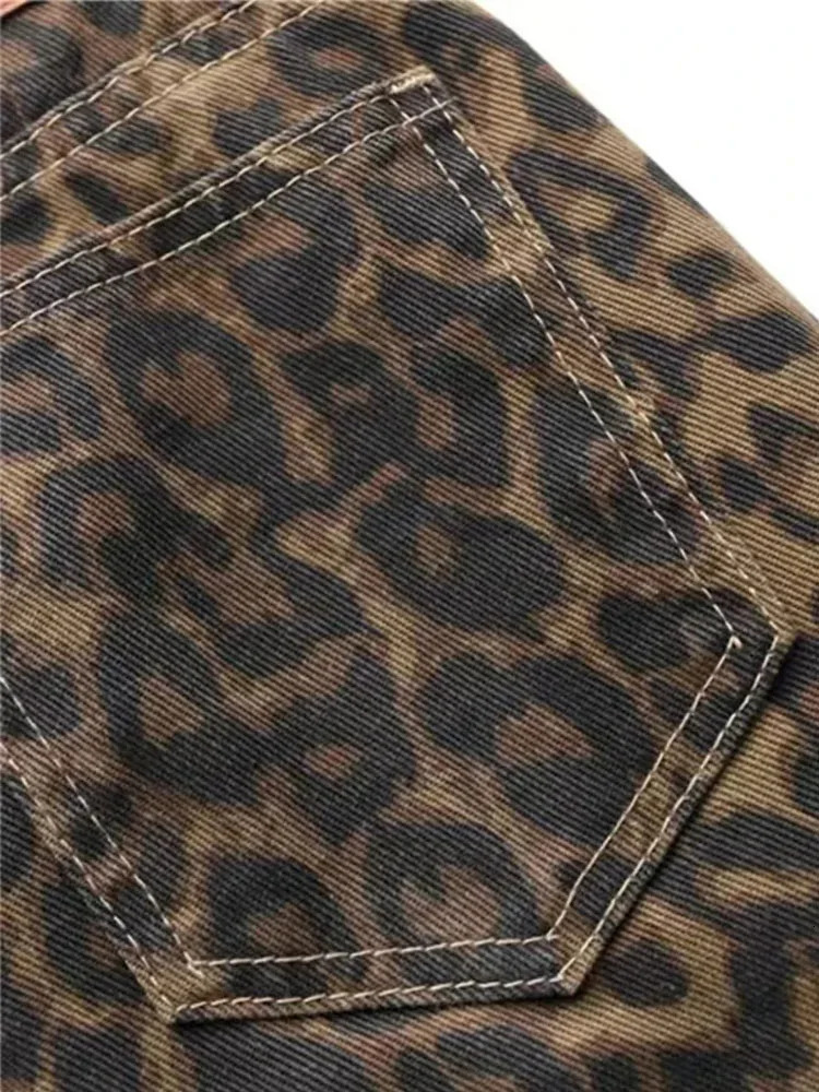 Tan Leopard Jeans Women Denim Pants Female Oversize Wide Leg Trousers Streetwear Hip Hop Vintage Clothes Loose Casual 250513