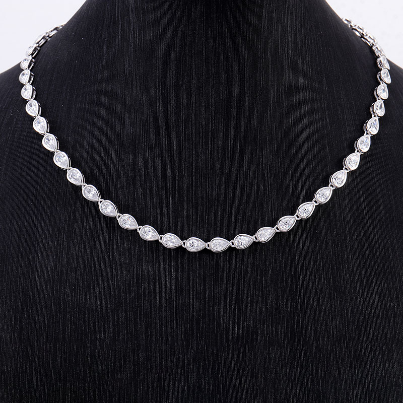 Custom Gra Jewelry 925 Sterling Silver Vvs Tennis Link Ice Out DEF VVS Pear Cut Moissanite Diamond Necklace Chain for Women Men