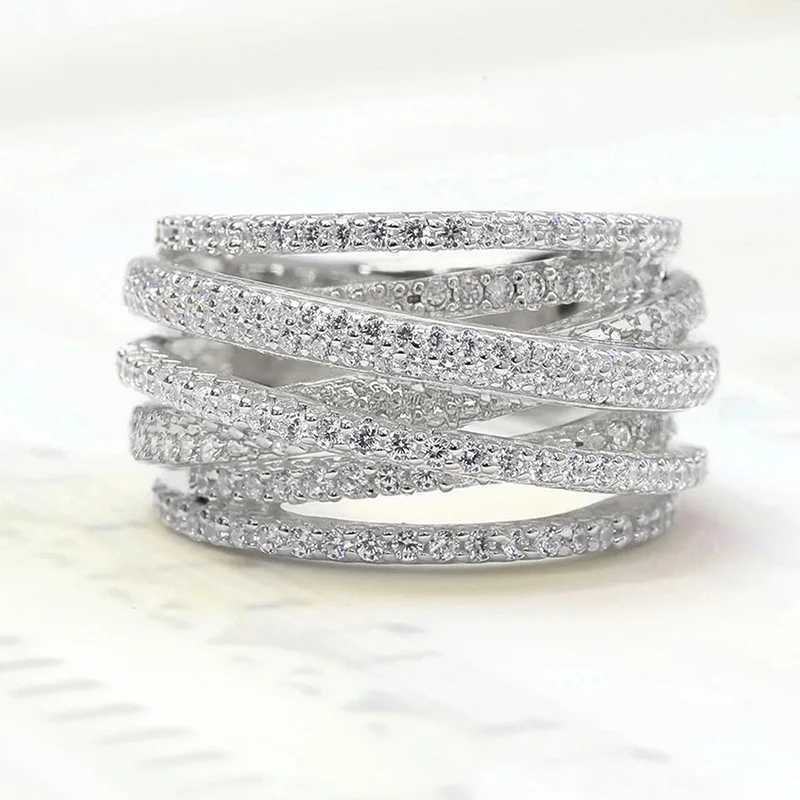 Luxury Female Rings 925 Sterling Silver Multi Layered Cross Ring for Women Micro Inlaid Zircon Promise Engagement JewelryXJ250514
