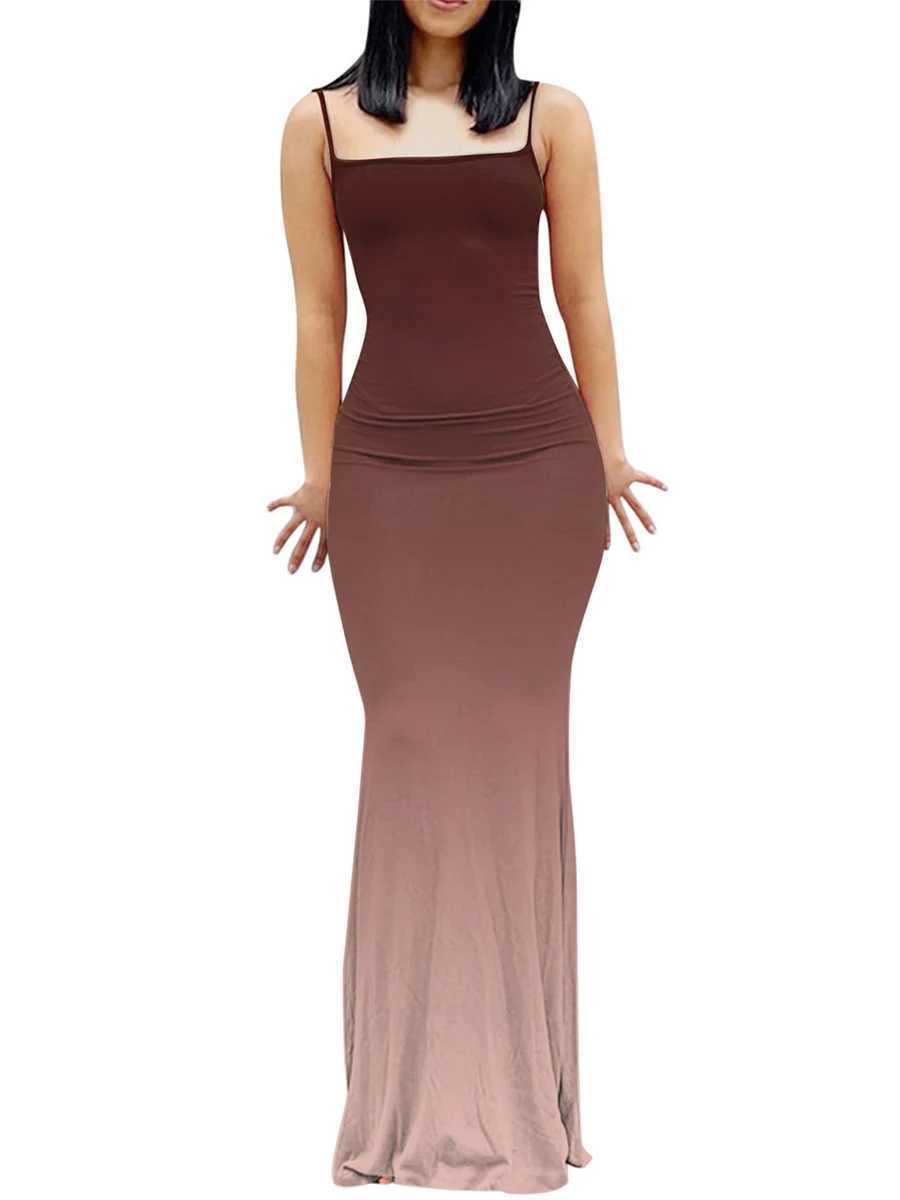 Womens Summer Sling Bodycon Fashion Backless Long Dress Tie-Dye Gradient Spaghetti Strap Sleeveless Party Club DressXJ250514
