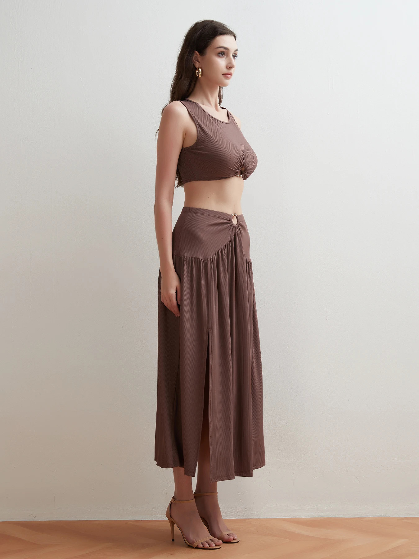 Elegant Contrast Color Strapless Party Dress Set Chic Women OffShoulder Cutout Tube TopWrapped Long Dresses 250514