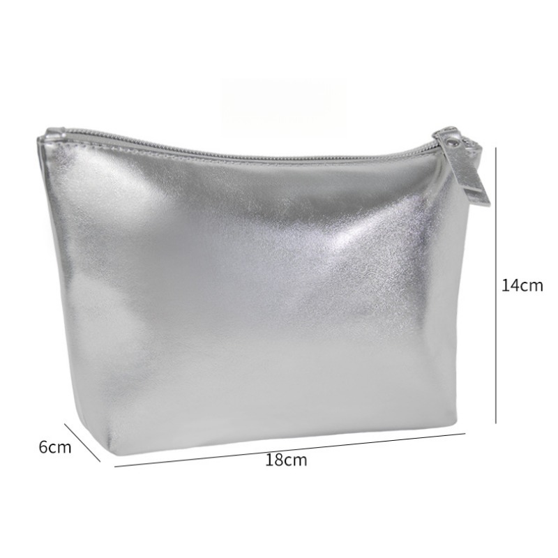 Silver Waterproof Makeup Case for Travel - Compact Cosmetics Organizer with Zipper Closure