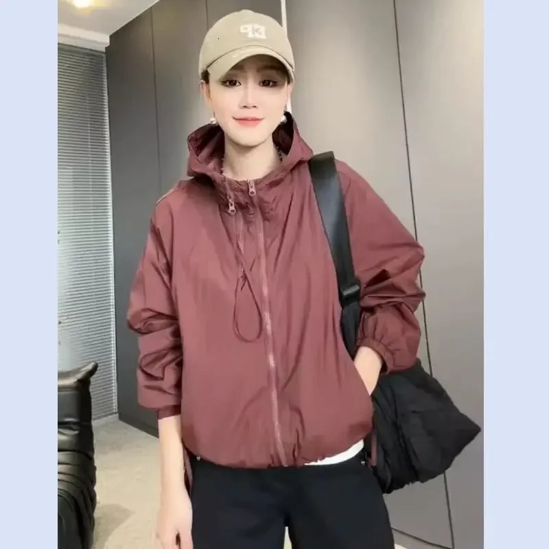 Trendy Thin Sunscreen Jacket SpringAutumn Hooded Casual Loose Fit Single Layer Womens Fashionable Outerwear 250513