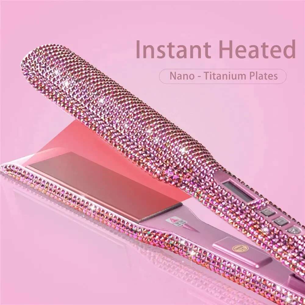 Rhinestone Flat Titanium Straightener Dual Voltage Iron Professional Hair Tools LCD Display 2 Inch Plate Irons