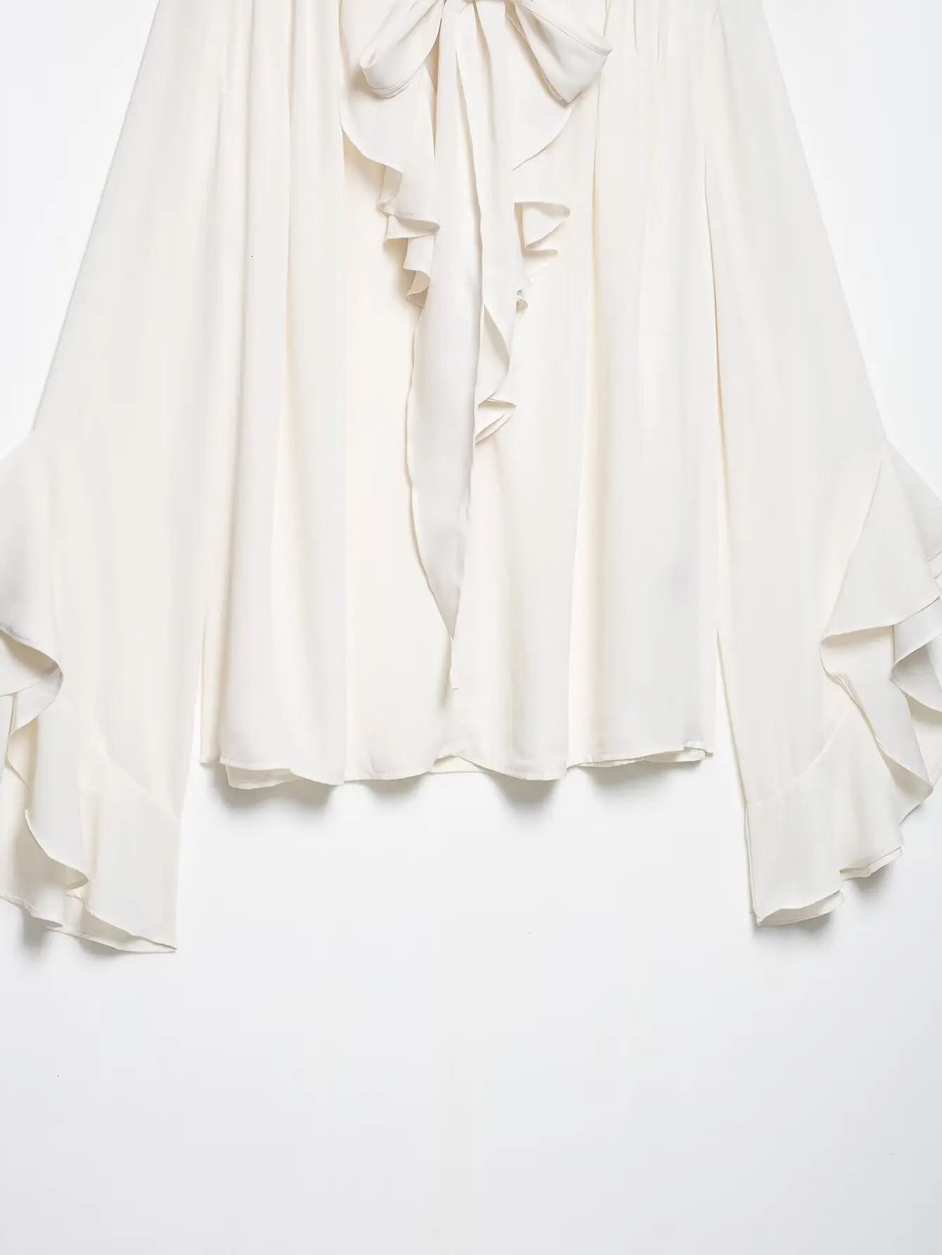 BSK TRAF Summer Womens Fashion Casual Leisure Ruffled Neckline Laceup Top Temperament Elegant Chiffon Shirt 250514
