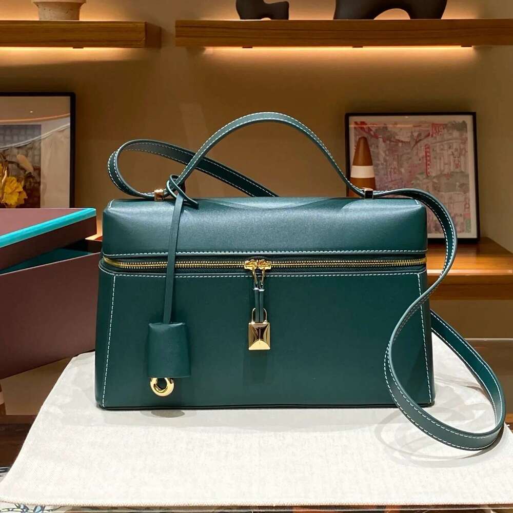 2024 New Large Size Genuine Leather Rice Box Handbag Women's Single Shoulder Slant Crossbody Handheld Bag
