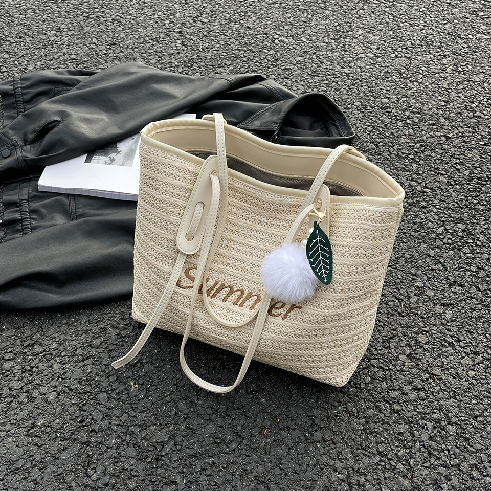 Summer popular vegetable basket for women 2025 new grass woven bag, large capacity versatile commuting single shoulder bucket bag