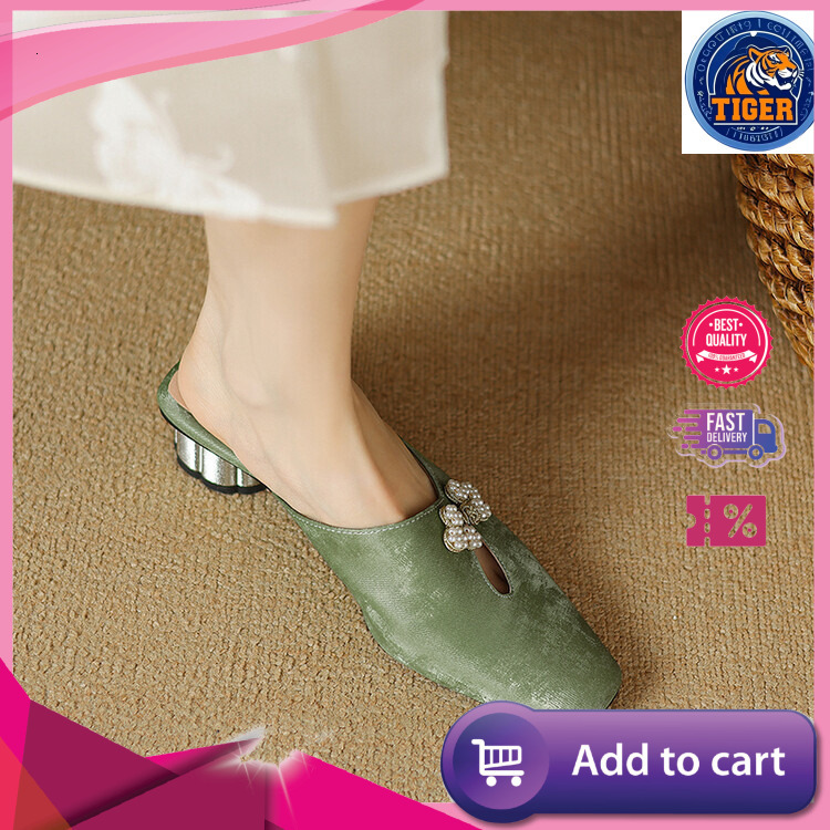 Ddmytiger Chinese Style Baotou Slippers Summer New Elegant Beaded Decoration Cm Comfortable Round Heel Outdoor Shoes
