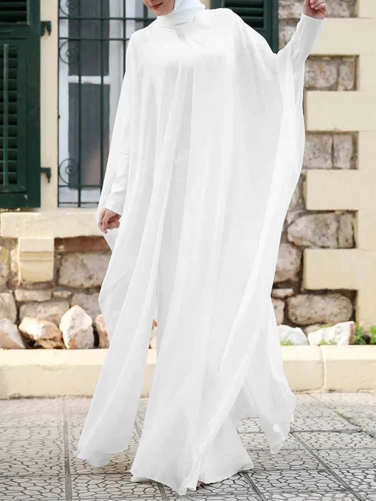 ZANZEA Women Chiffon Abaya Eid Mubarek Muslim Dresses Robe Long Slve Hijab Vestidos Fashion Abayas For Women Isamic Clothing X250514