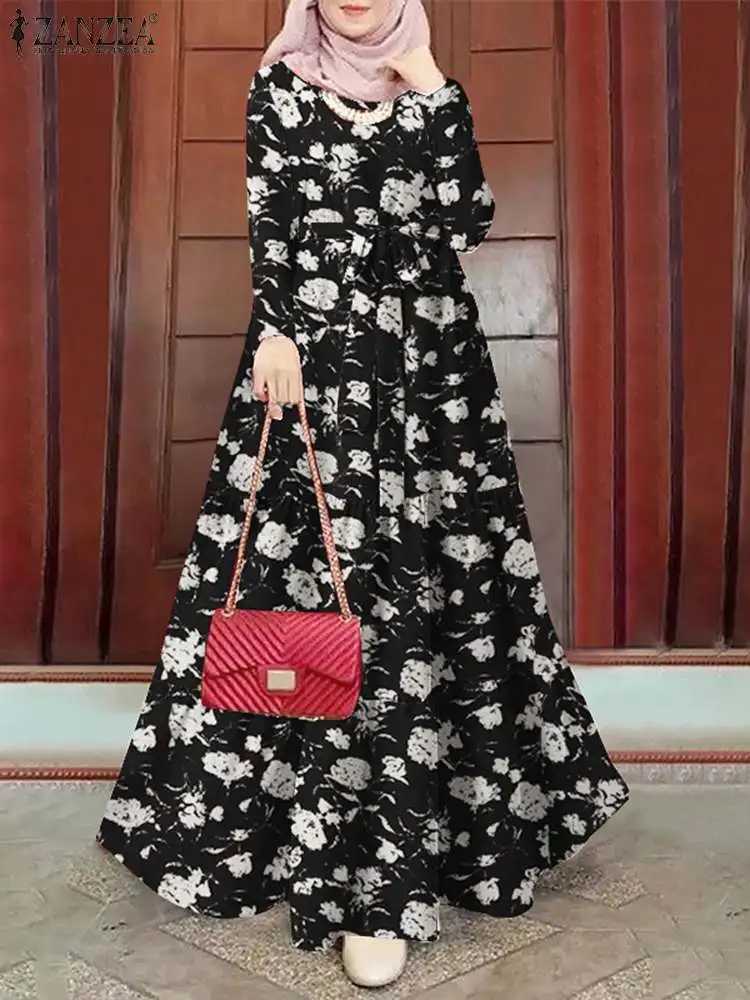 Women Vintage Long Slve Floral Printed Sundress Muslim Long Dress Turkey Abaya ZANZEA Eid Mubarek Robe IsIamic Hijab Vestido X250514