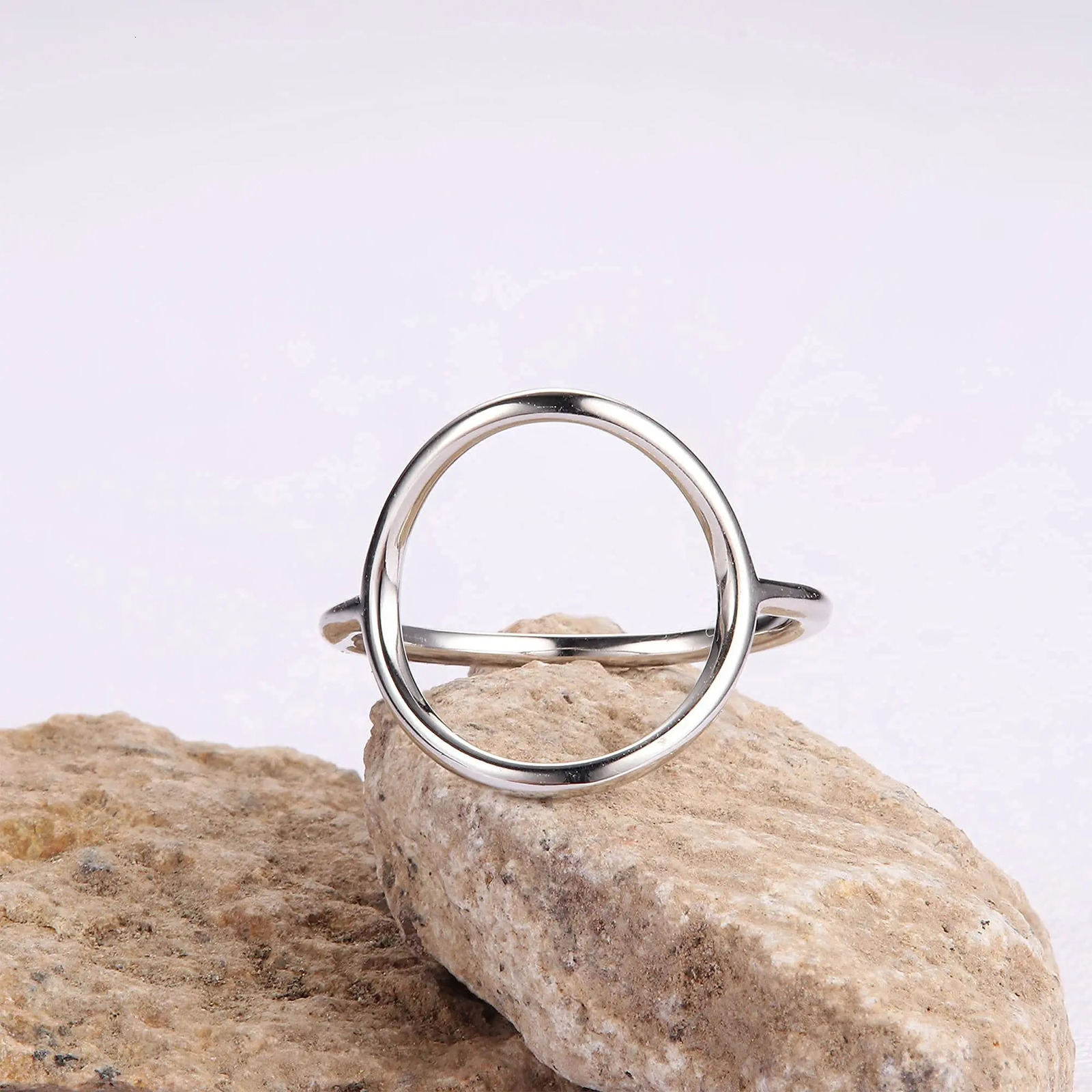 Fansilver 925 Sterling Silver Circle Rings 18K White Gold Plated Fashion Simple Plain Stackable Ring Statement Promise Rings 250513