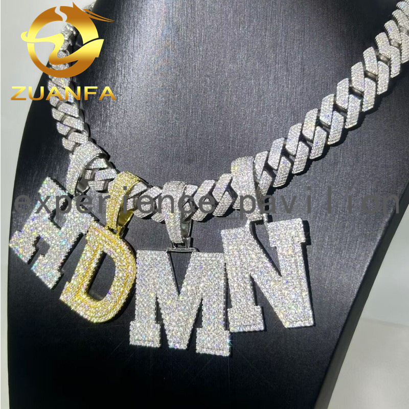 Custom 925 Sterling Silver Micro Pave Iced Out Hip Hop Jewelry Name A-Z Single Initials Moissanite Letter Pendant
