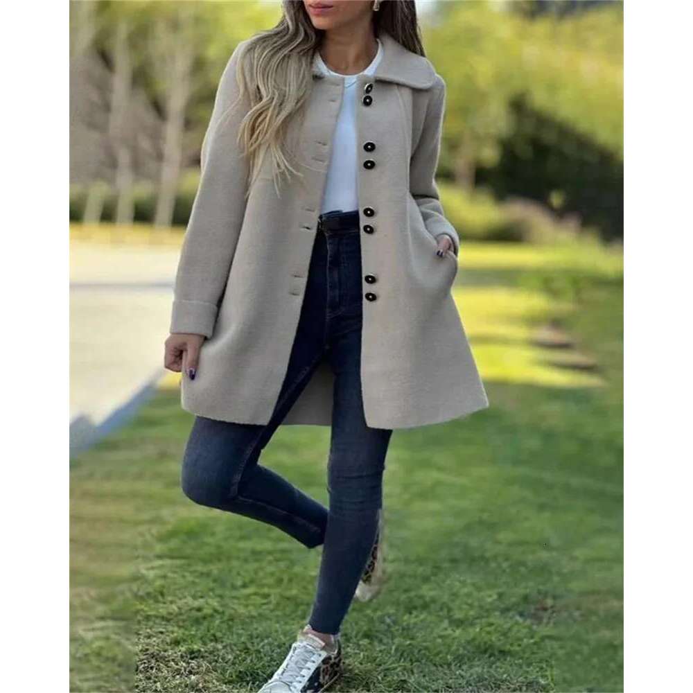 Plus-size fashion autumn and winter casual plain button lapel long-sleeved jacket women's apparel