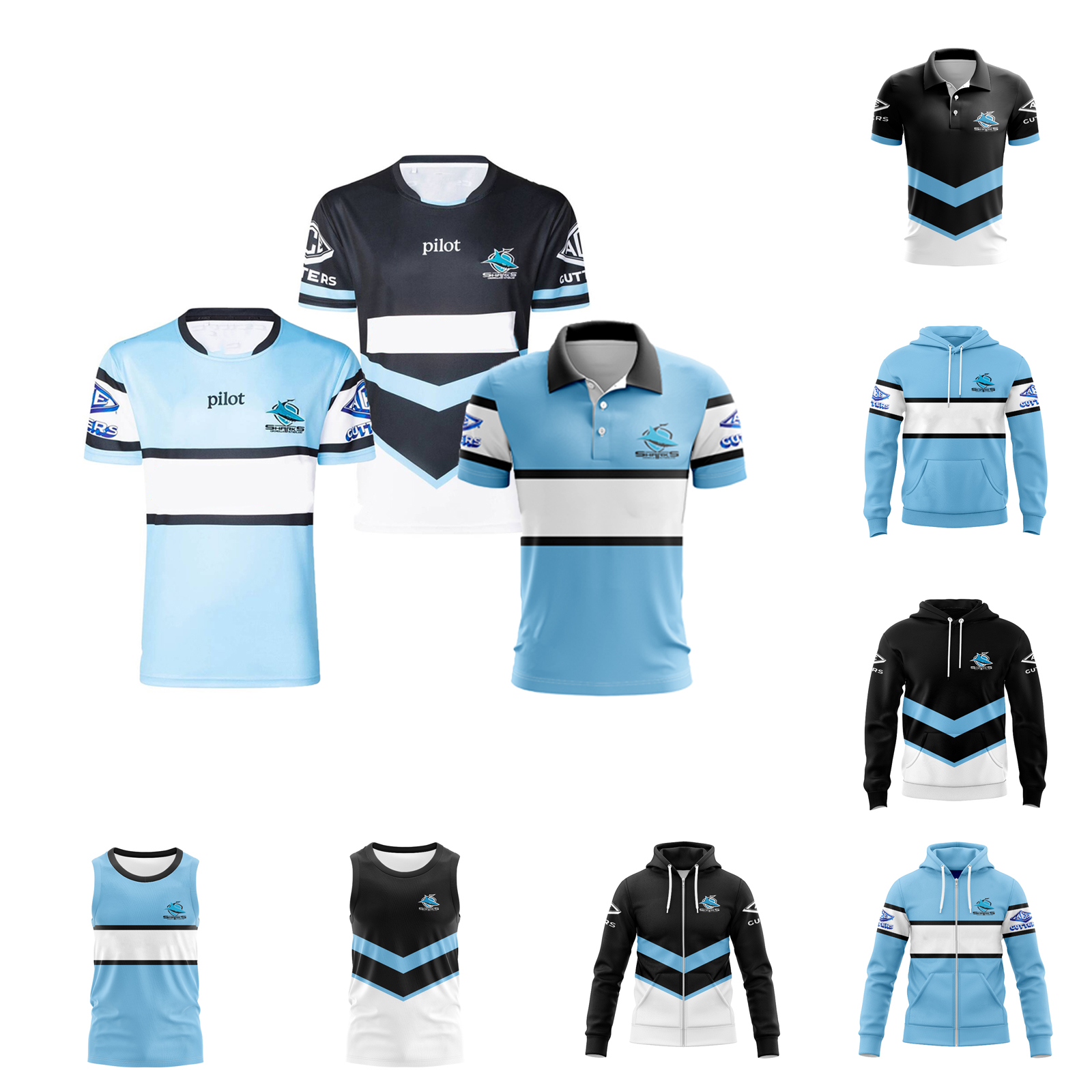 2025 Cronulla-Sutherland Sharks Mens Home/Away Rugby Jersey Hoodies Vest