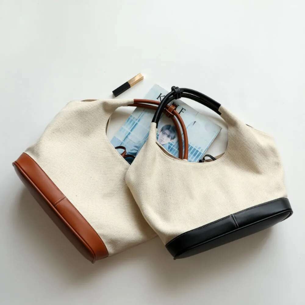 Casual Large Capacity Exposure Simple Canvas Handbags All-Match Patchwork Lazy Shoulder Commuter Practical Women Underarm Bags