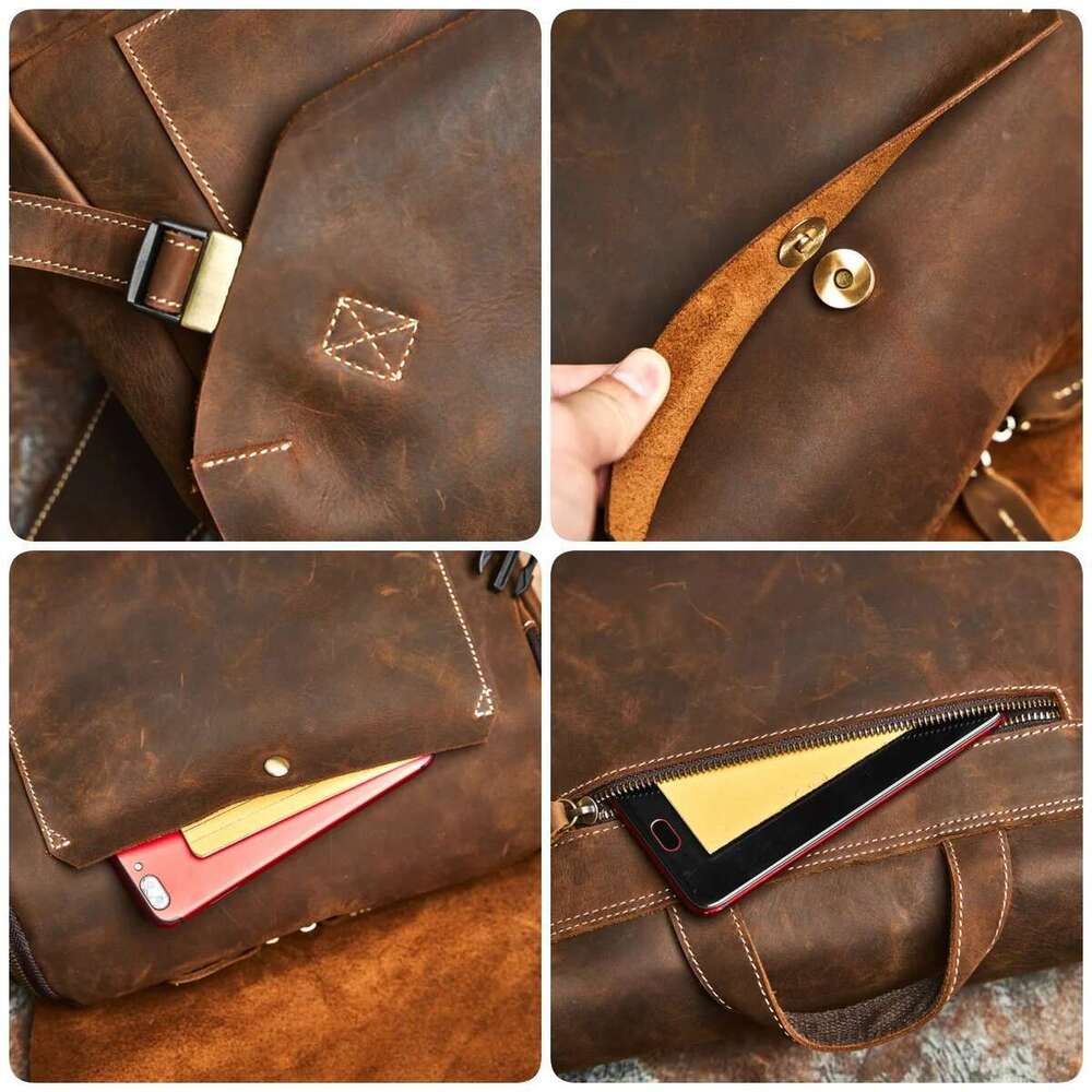 NASVA Genuine Leather Men's Vintage Fashion Shoulder Crossbody Daily Commuter Messenger Bag For 7.9 Ipad