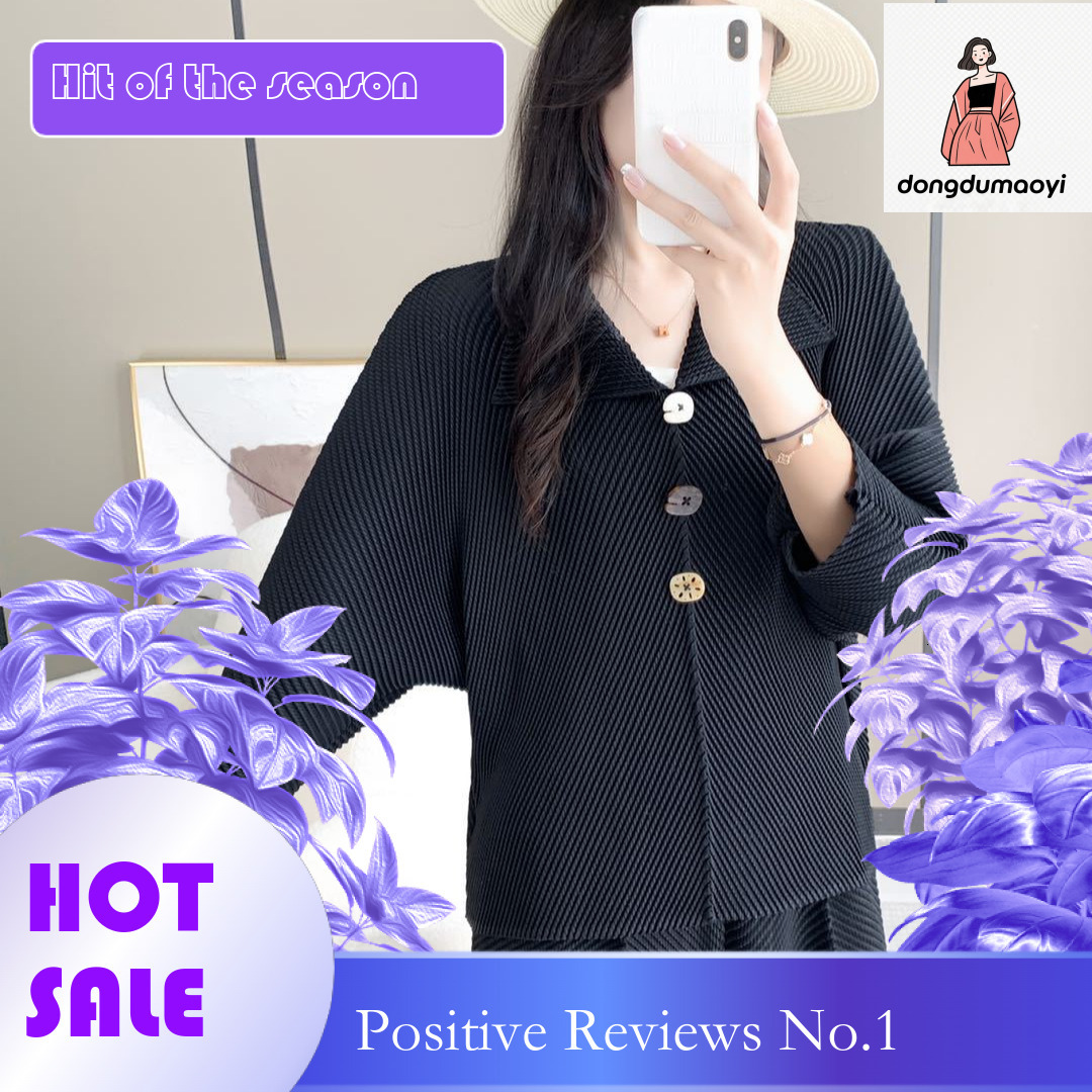 dongdumaoyi Miyake Shirt Women's 2024 Autumn New Dragon Scale Fold T-shirt Versatile Loose Look Thin Long Sleeve Temperament Collar Top