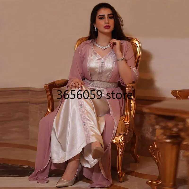 Diamond Belt Moroccan Takchita Party Kaftan Chiffon Abaya Satin Inner Dress Saudi Middle East Muslim Party Eid Ramadan Robe X250514
