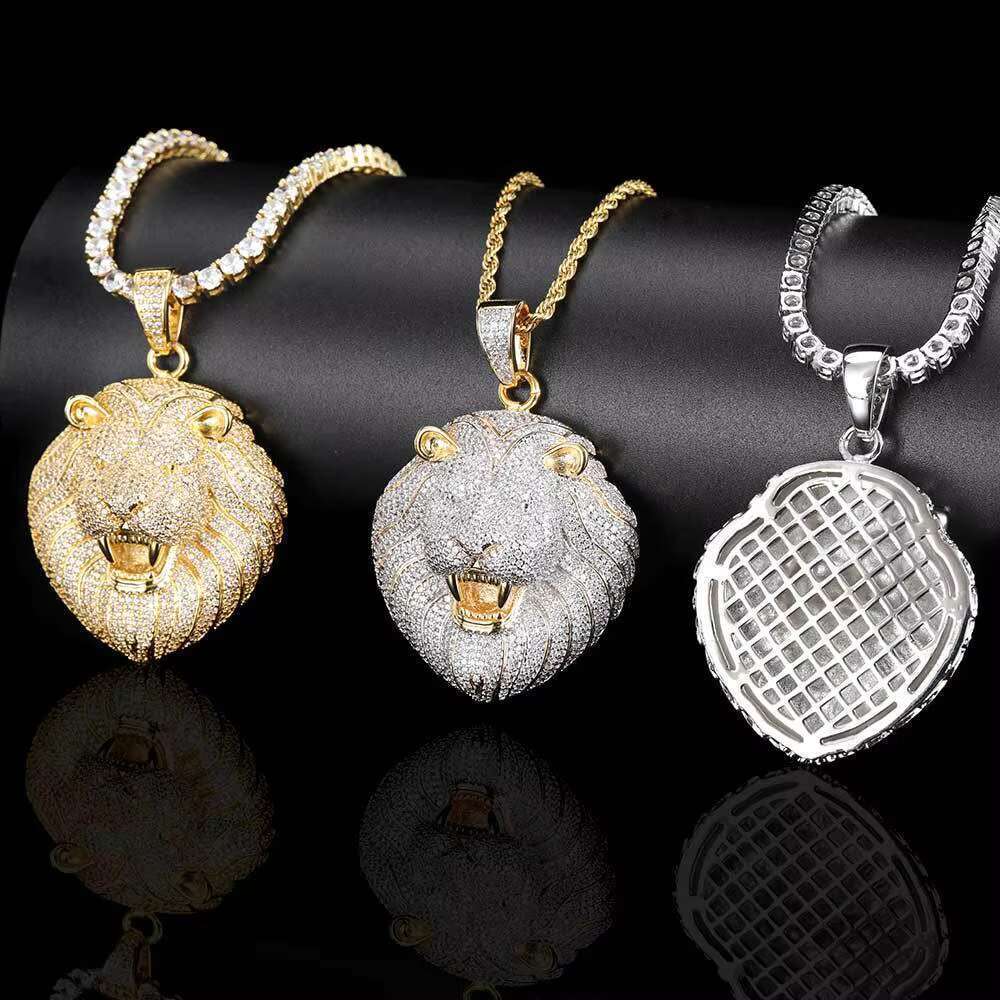Hip hop animal head lion pendant men's necklace gold-plated and sier plated brass chilled jewelry