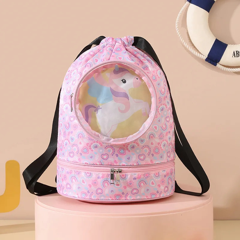 Wet and dry separation swimming bag double-layer cartoon storage bag children portable storage bag fitness backpack toiletry bag 250514