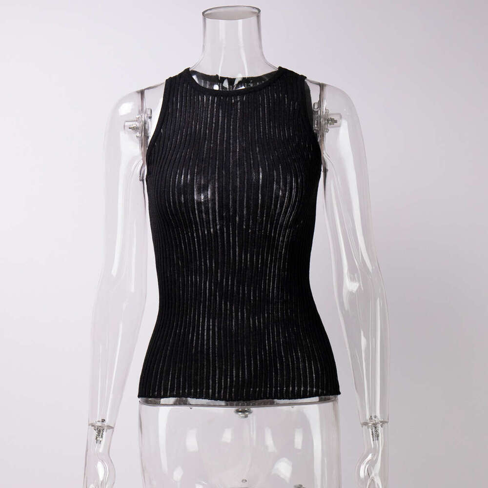 Women's Wear Knitted Summer Sexy Hot Girl Pit Stripe Hollow Vest Slim Fit Sleeveless Knitted Top
