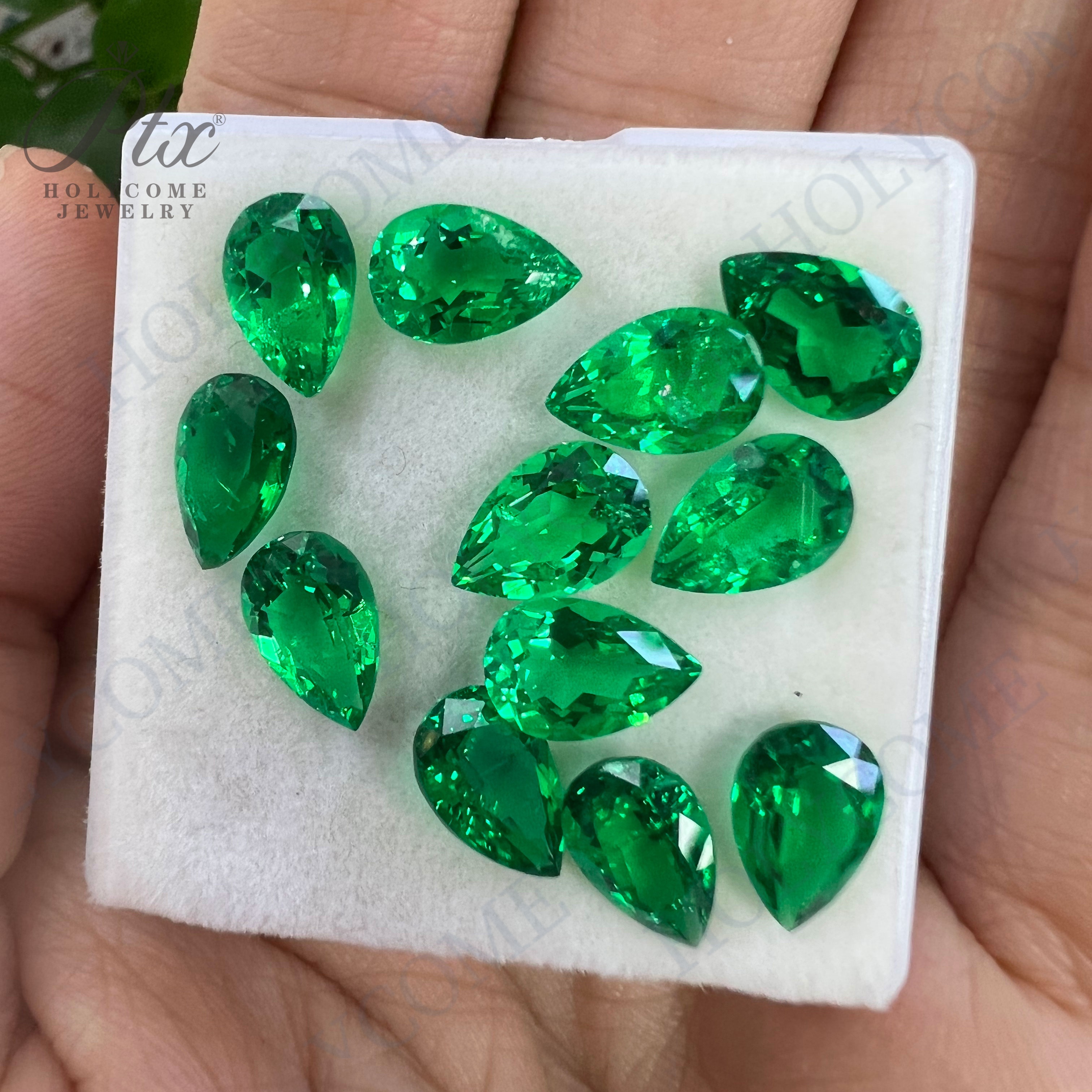 Colombia Lab Grown Emerald Synthetic VVS VS Emerald Stone Hydrothermal Lab Created Pear Cut Loose Gemstone with AGL Certificate