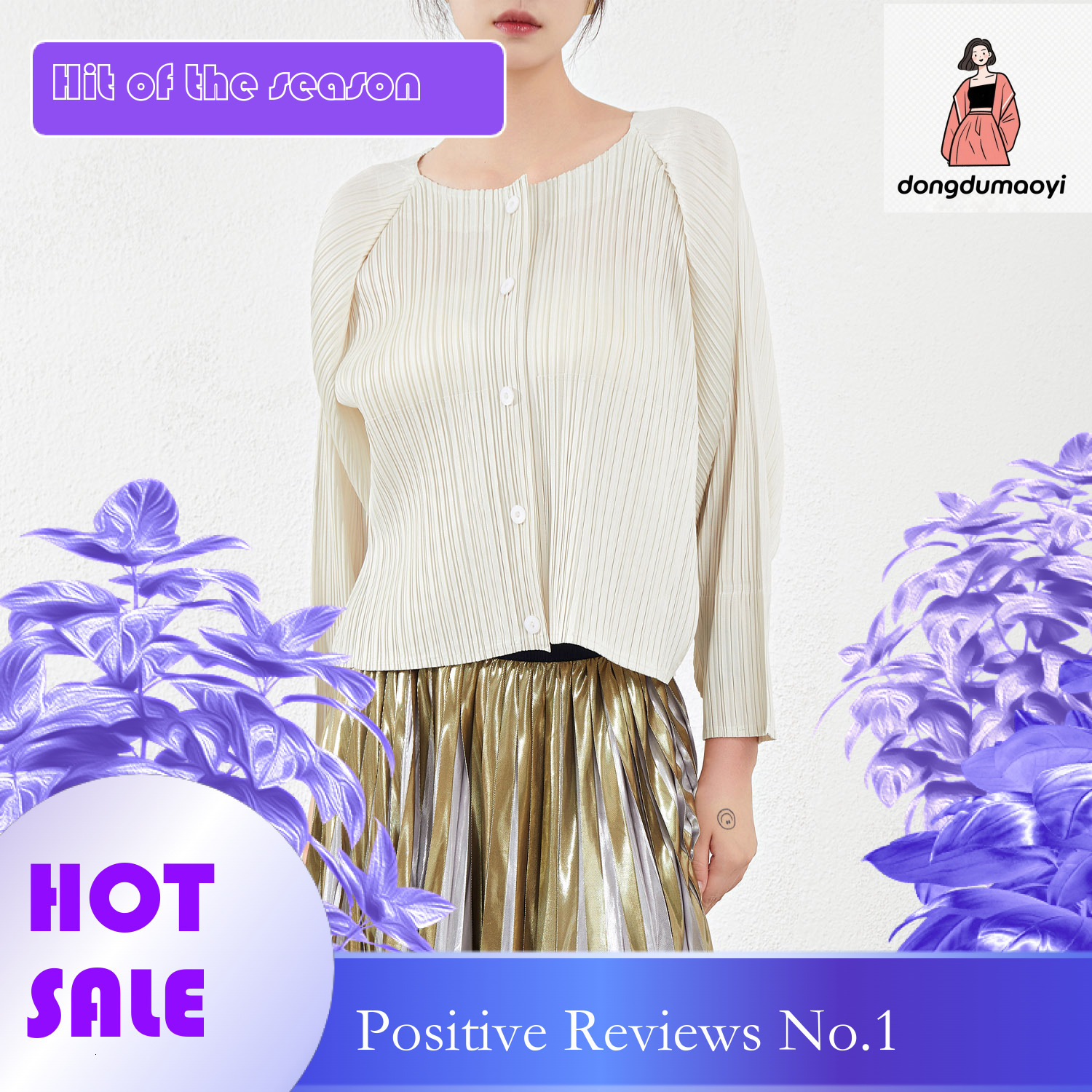 dongdumaoyi Miyake loose short jacket for women 2023 Spring and Autumn new style temperament design sense small shirt single breasted long sleeved ple