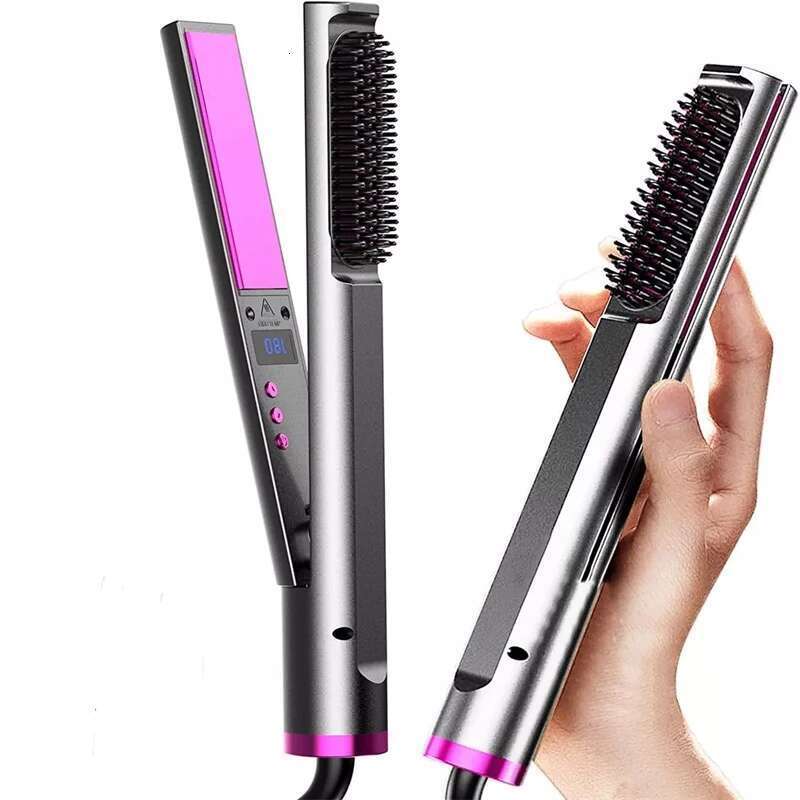 Professional Flat Iron For Curler Ceramic Tourmaline Ionic 2 in1 Hair Straightener Brush