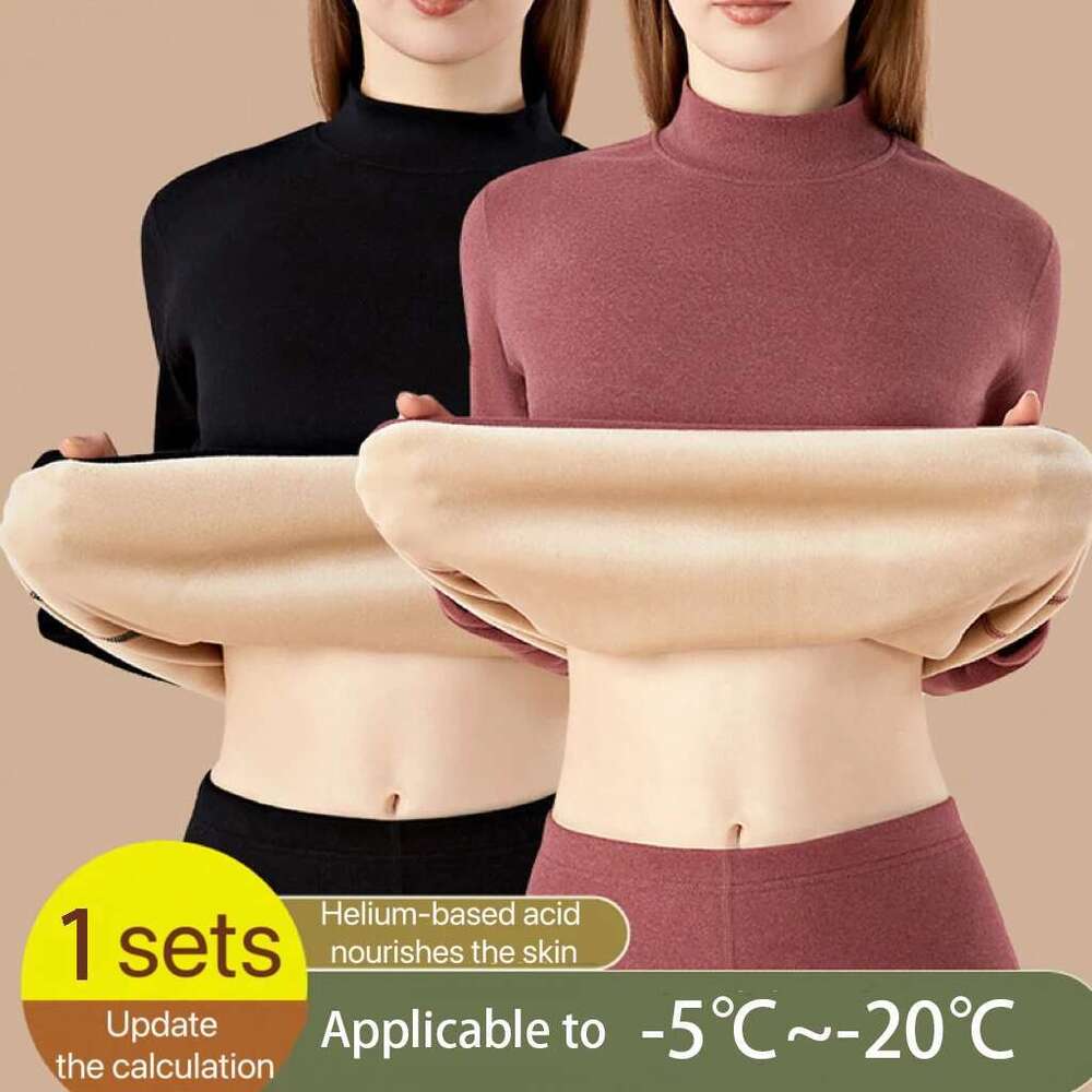 1Set Ultra Thick Underwear Women Stand Collar Seamless Warm Lingerie Winter Long Sleeve Bottoming Thermal Clothing Sets Designer