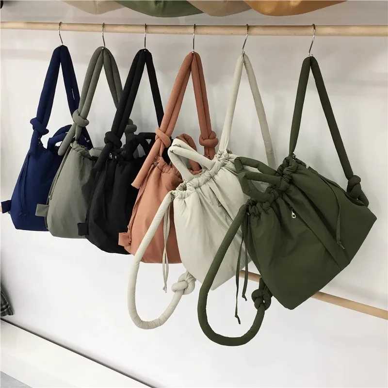 Casual nylon padded tote bag designer soft puffer women shoulder crossbody bags Simple Vintage large capacity handbags 2025 Z251017