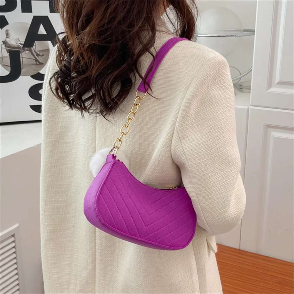 Felt Cloth Fashion Pattern Shoulder Bags Small Handle Underarm Bag Clutch Solid Color Female Handbag With Purse For Women