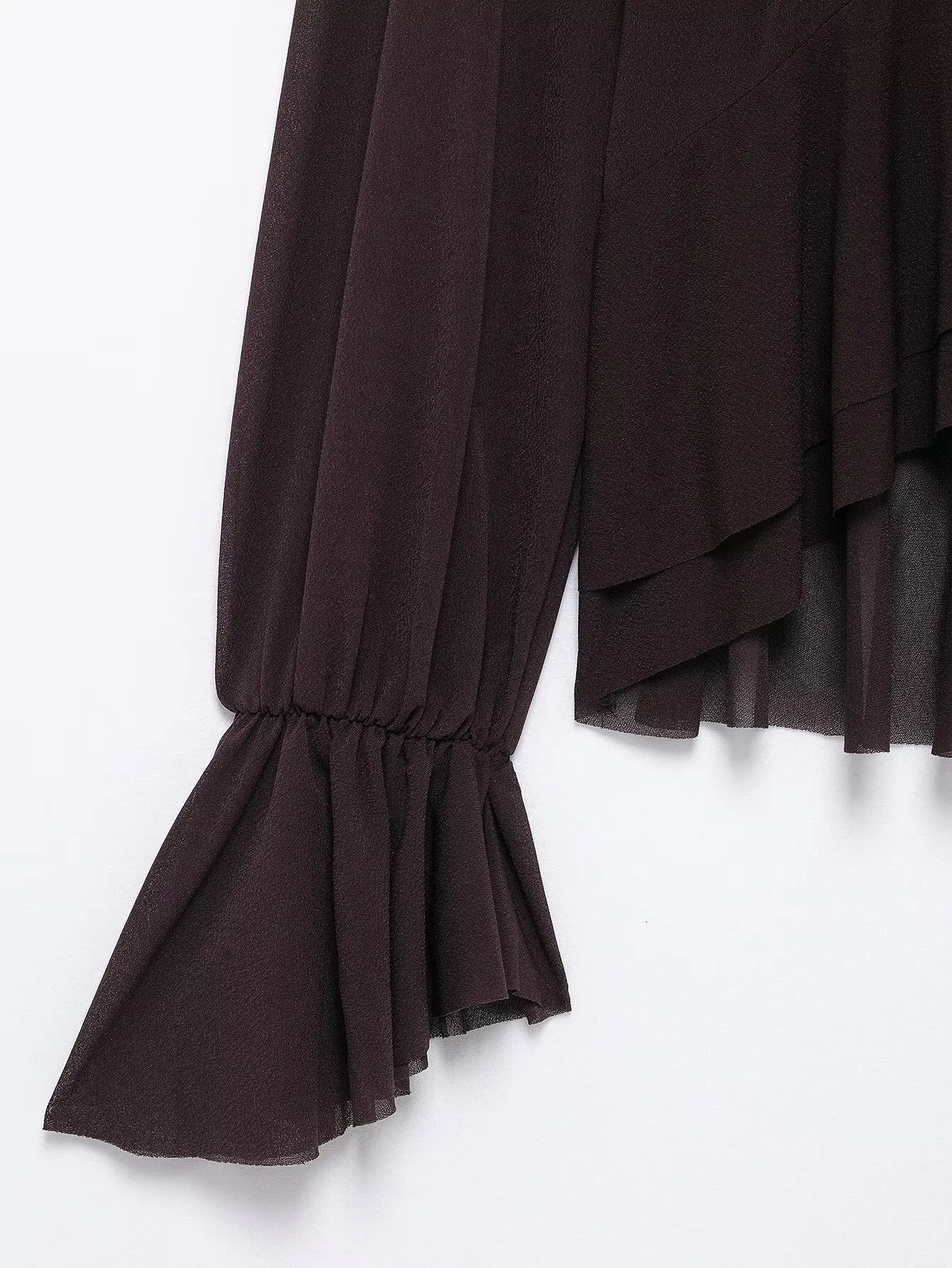 Zevity Women Fashion Brown Back Bow Lace Up Hem Ruffled Pleated Pullover Blouse Vintage Female Chic Lady Shirts Tops LS2602 250514