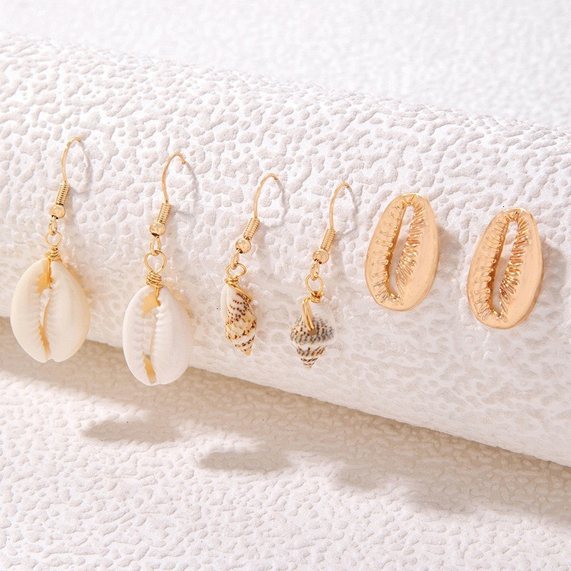 Beach style minimalist creative shell, star, conch, starfish, earrings, five pairs of exquisite accessories set