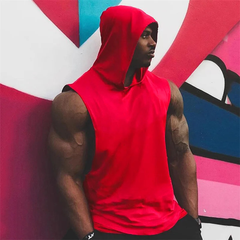 Plain Mens Gym Tank Top Hoodies Fitness Sleeveless Hooded T Shirt Cut Off Sports Singlets Bodybuilding Stringer Muscle Vest 250513