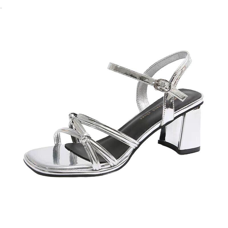 Designer sandals French silver sandals for women in the spring of 2025, fashionable, thick and high-end shoes, with a temperament of one-piece high he