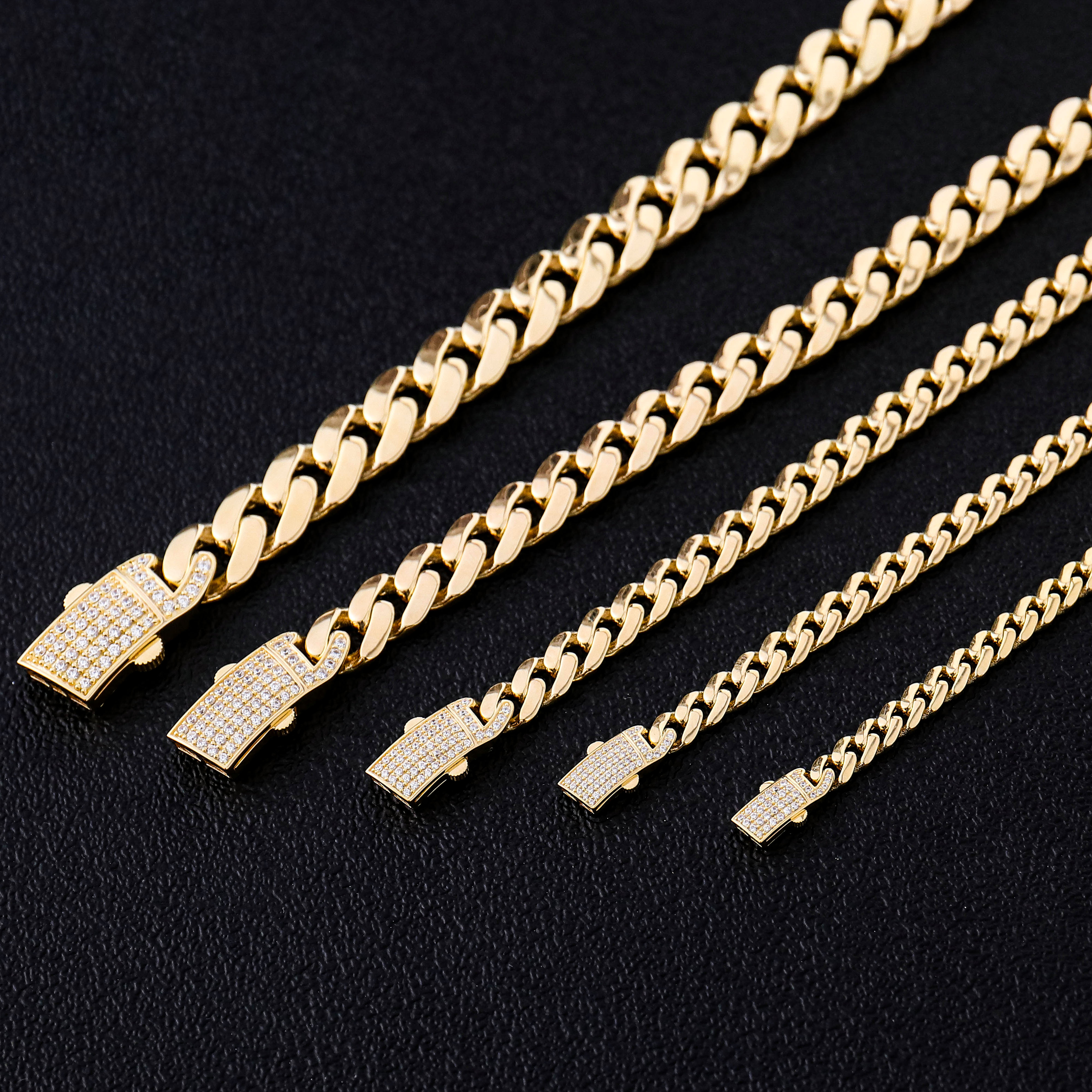 Provence Jewelry Fine Jewelry 6-12mm Moissanite Cuban Link Chain Necklace 925silver with 14k Yellow Gold Plated Hiphop Style Iced Out Cuban Chain Neck