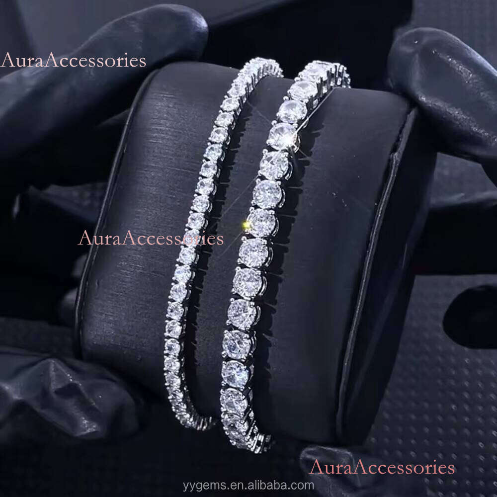 High Quality 1.0CT/6.5MM Link White Gold Plated S Sterling Sier VVS Moissanite Tennis Chain Bracelet Necklace Jewelry