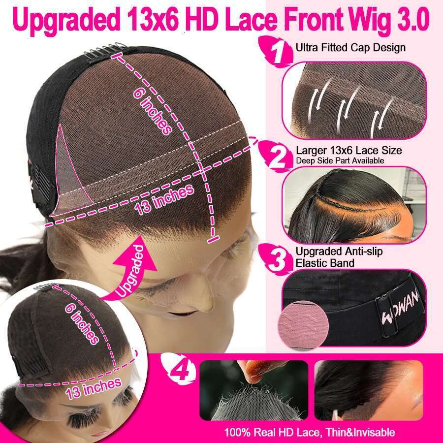 Wow Angel 250% Density 13X6 Front Body Wave Melt Skins 13X4 HD Lace Full Frontal Wig Human Hair Wigs Pre Plucked