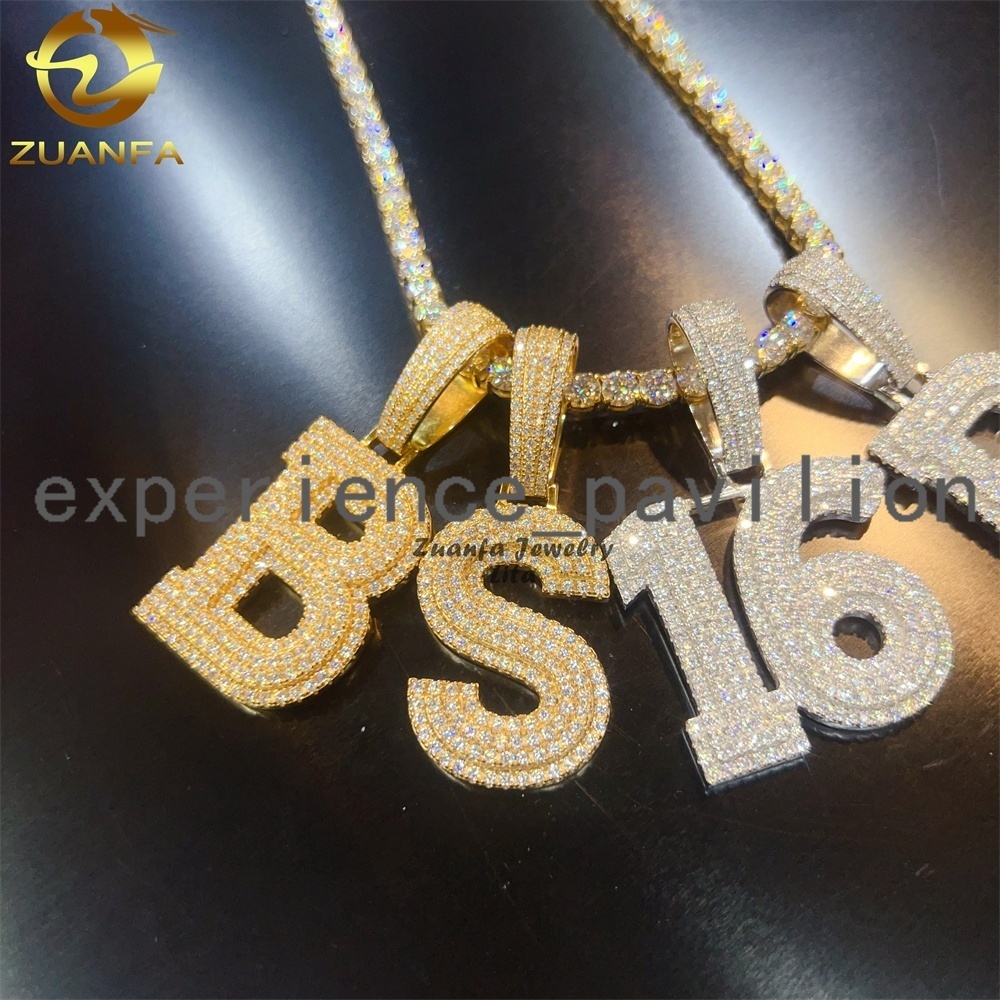 DIY Letter Initial Number 925 Sterling Silver Custom Moissanite Jewelry Iced Out Rappers Hip Hop Letter Pendant
