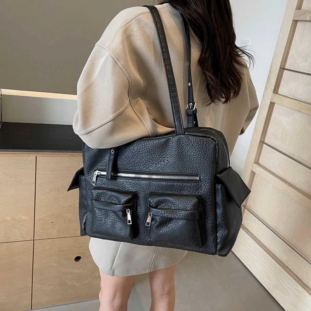 Wen PU Leather Shoder Bag w/ Mti-Pockets Underarm Bag Adjustable Strap Sahel Bag Solid Tote Bag for Work Travel Z250514