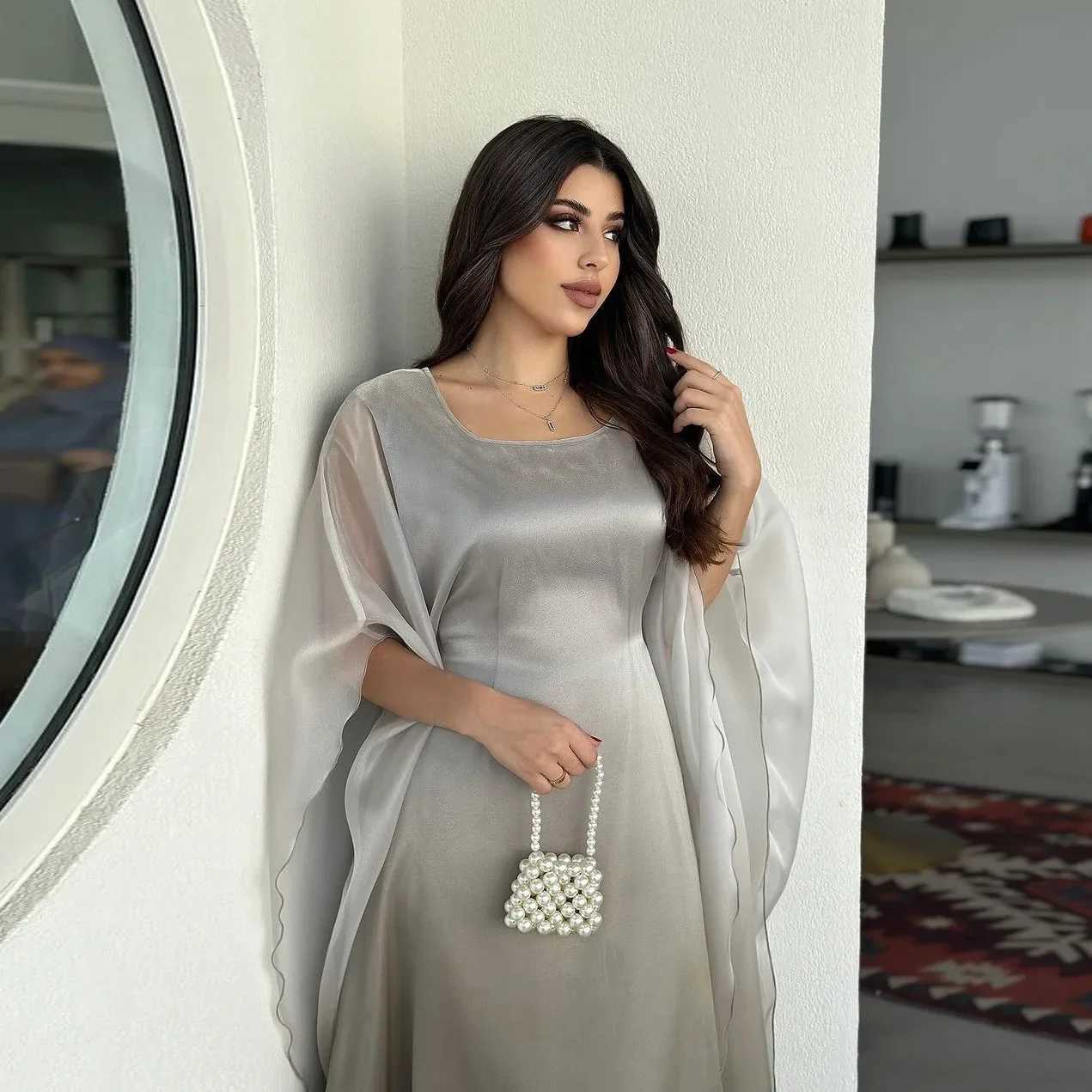 Eid Arab Satin Muslim Party Dress for Women Bat Slve Abaya Jalabiya Long Dresses Morocco Kaftan Vestidos Ramadan Gown Robe X250514