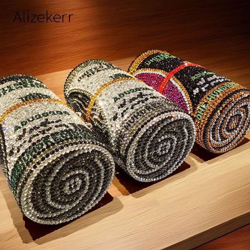 A Roll Of US Dollars Shaped Crystal Evening Bags Women New Gorgeous Novelty Unique Clutch Purses Wedding Party
