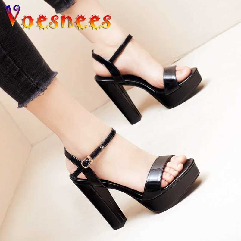Brand Women Shoes Chunky Heel 12CM Summer Sandals Waterproof Platform Simplicity Career High Heels Plus Size Ankle Buckle Strap W250514