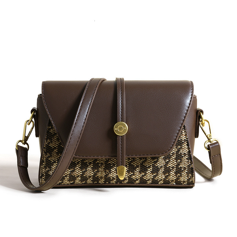 2025 New Bag 2025 Spring New Women's Canvas Splicing Leather Designer Small Square High Quality Thousand Bird Grid Underarm Single Shoulder Cross