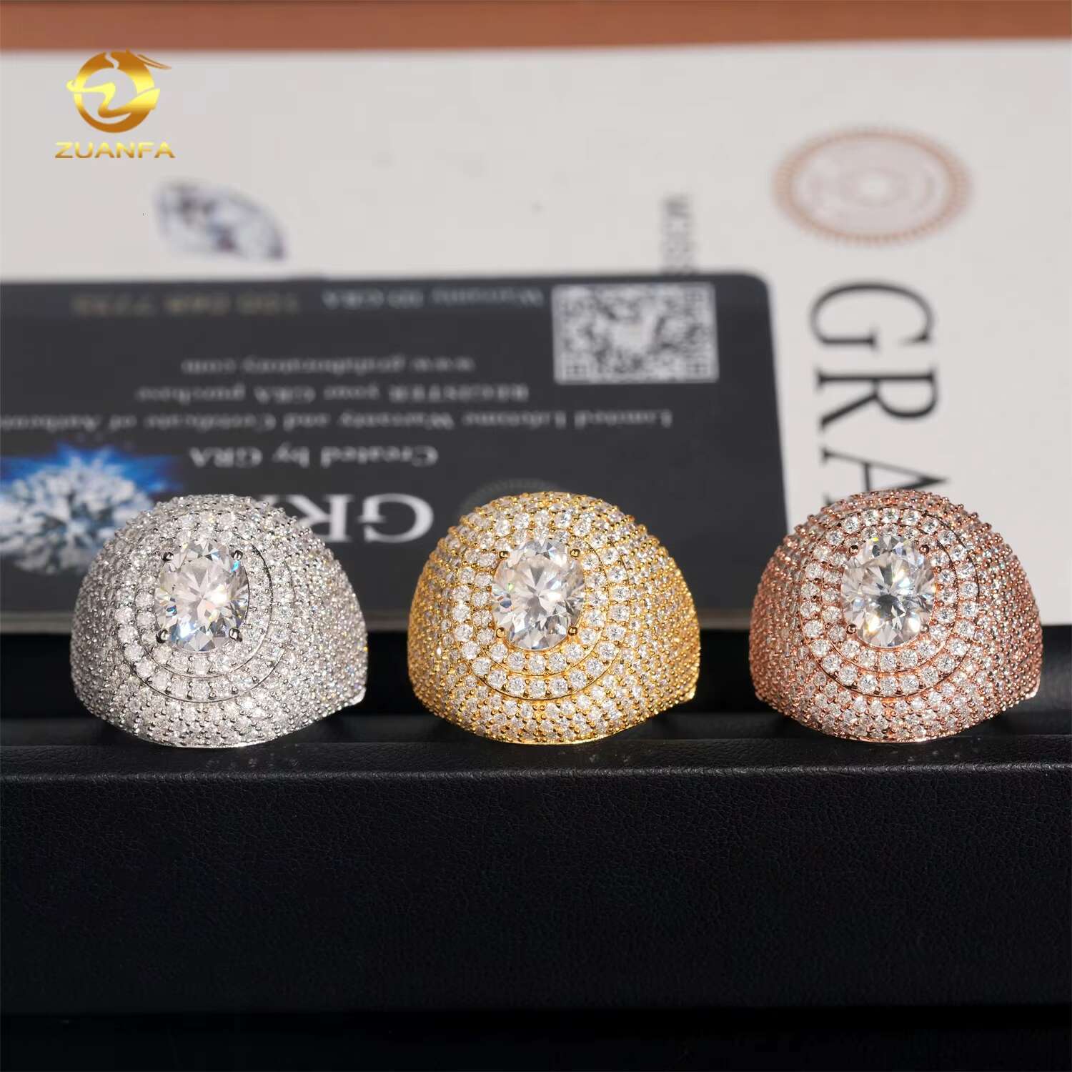 Custom High Quality Iced Out Men Hip Hop 925 Sterling Silver Oval 3ct VVS Moissanite Rings