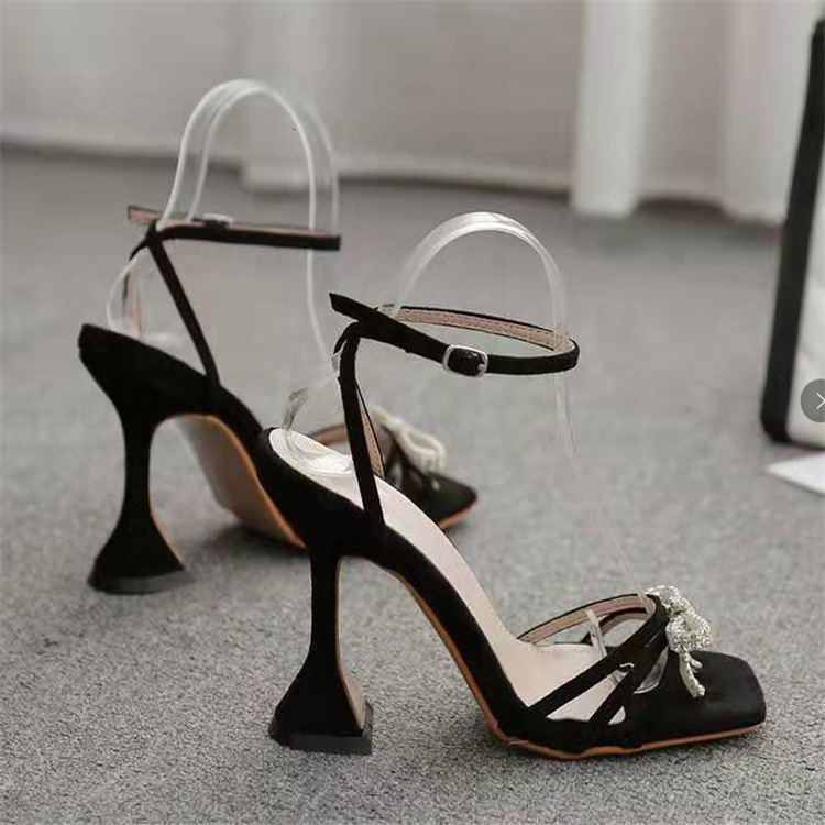 Designer sandals 2025 Summer New High Heel Sandals Diamond Butterfly and Sexy European and American Fashion Square Head Foreign Trade Women's Sho